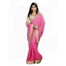 Triveni Alluring Pink Colored Border Worked Faux Georgette Saree
